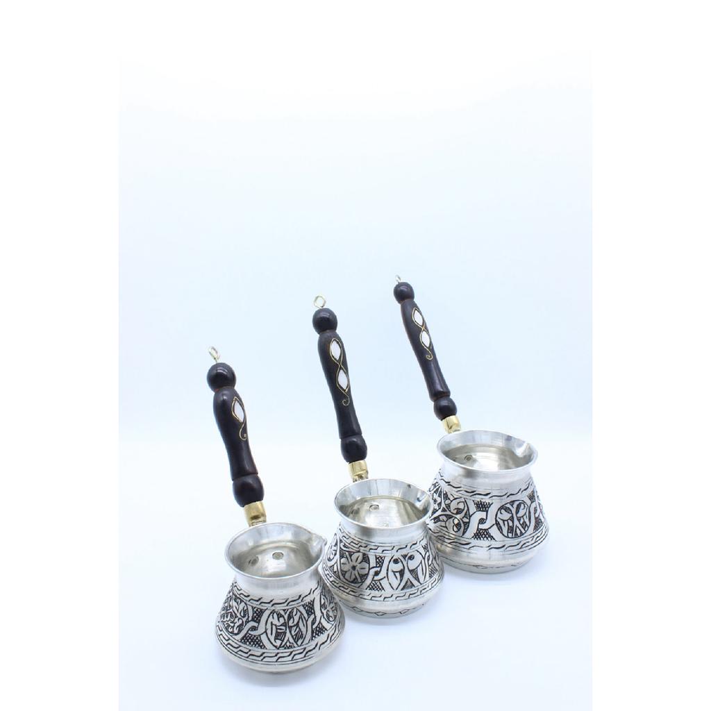 Газиантеп, набор из 3 медных кофейников с ручной вышивкой, цвет античного серебра
