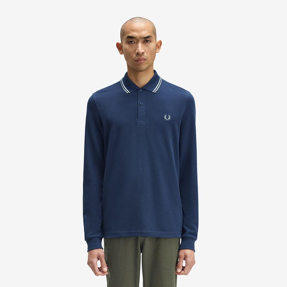 Fred Perry [M3636] Рубашка Fred Perry с длинным рукавом и двойной полоской - Темный Военно-воздушный/Светлый Лед/Лавровый Afpm2533636-Z47