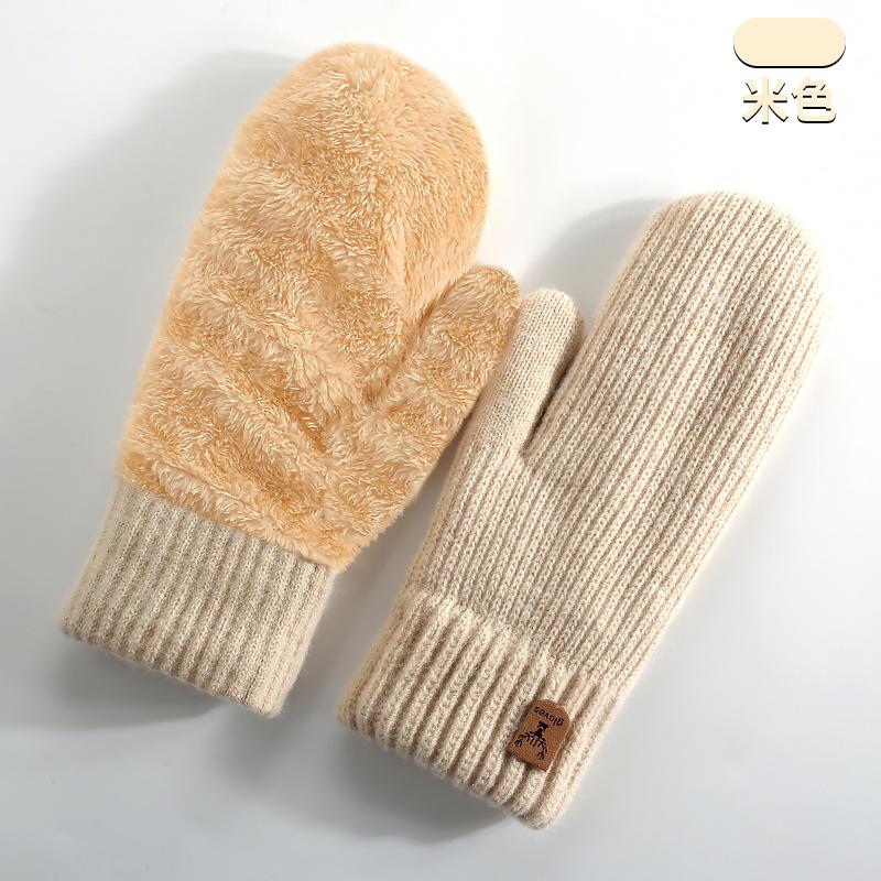 New Winter Thermal Gloves Women's Fleece Thickened Mittens Cycling Skiing Wool, Bag Cover Knitted Gloves