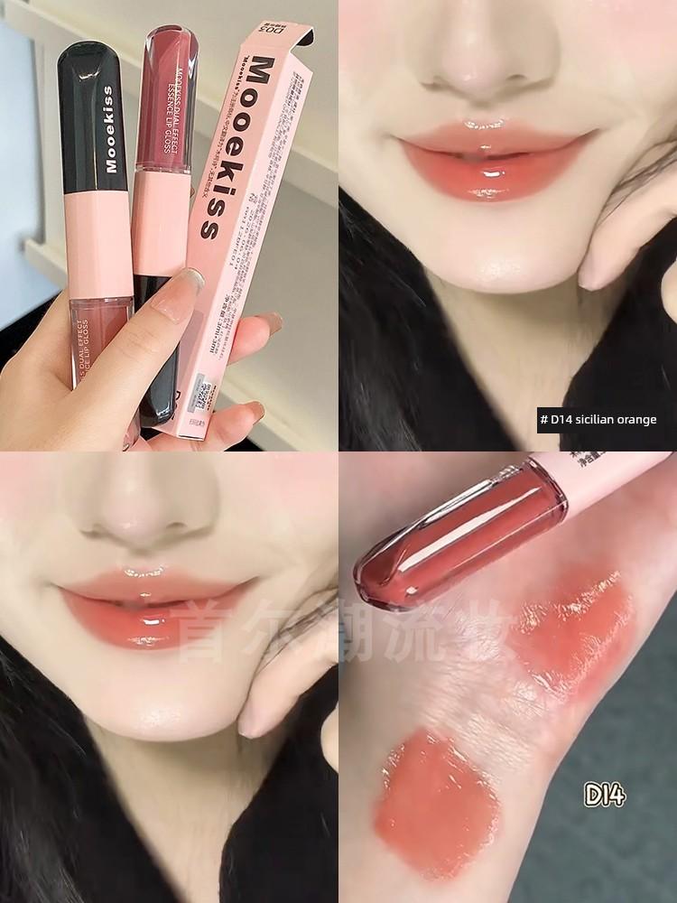 Peach Rose Pink Mooekiss Double-Ended Lip Gloss D13 Mirror-Effect Lipstick with a Water-Gloss Finish That Doesn'T Stick to the Cup