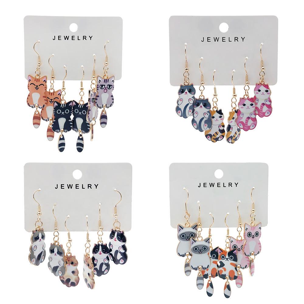 Эксклюзивный набор модных серег из сплава с мультяшным принтом котенка