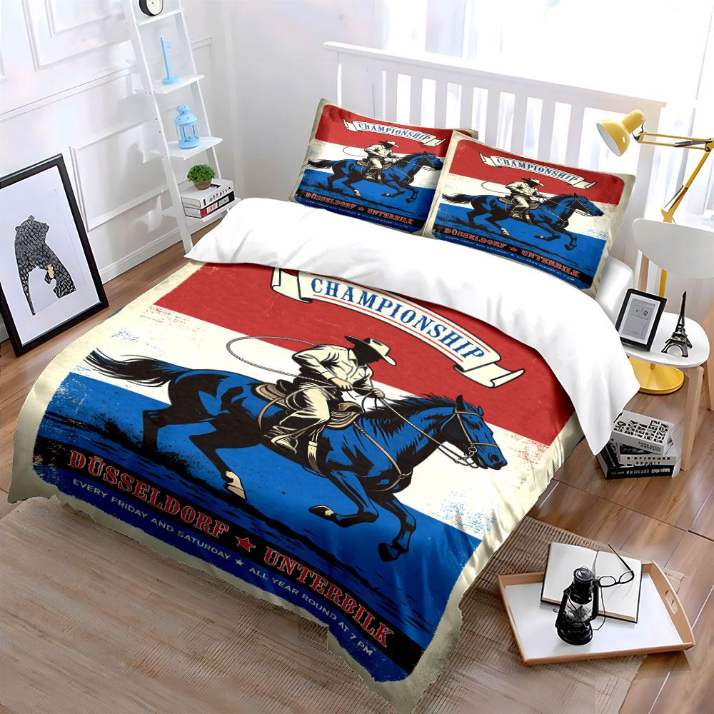 Cowboy riding blue horse. Bedding sets Duvet cover sets Duvet covers Pillowcases(1 * Duvet Cover 2 * Pillowcases without duvet insert)