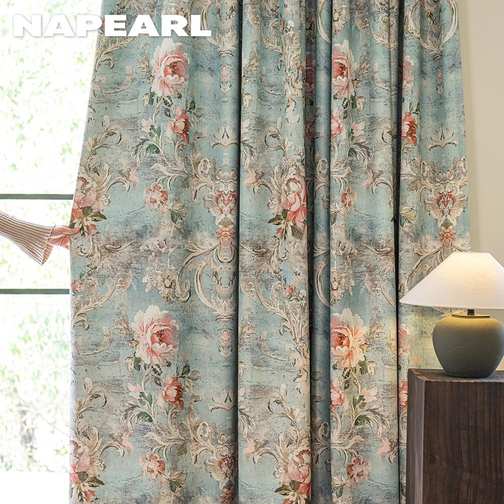 1 шт. NAPEARL Французский идиллический стиль Блэкаут Шторы Синий фон с принтом пионов Плотные шторы для спальни гостиной окна для домашнего декора