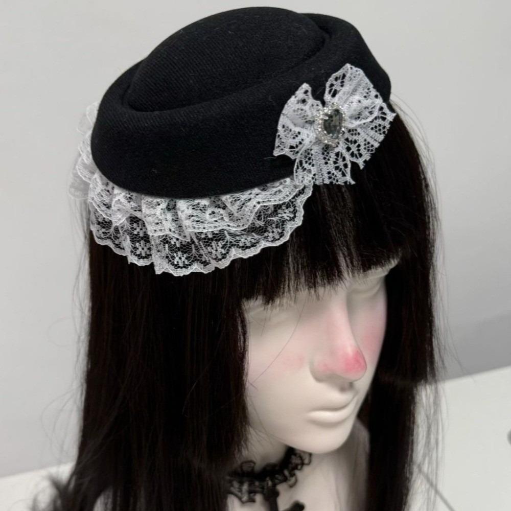 Exquisite Lace Billycock Hat Elegant Heart Crystal Round Hat Fashion Bow Pillbox Hat Party