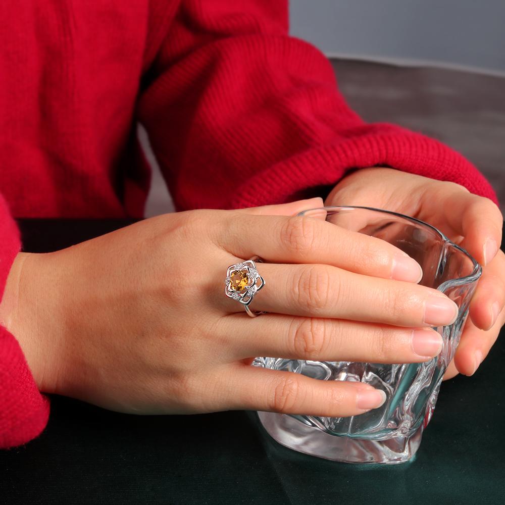 Gorgeous Elegant Flower Design Natural Citrine Ring Earring Set S925 Silver Women and Girls Fine Jewelry Birthday & Party Gift