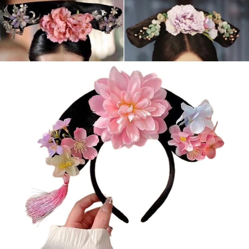 Древнекитайский костюм Цин, цветочный ободок для волос, свадебный ободок для волос, тематическая вечеринка, посиделки, повязка на голову, реквизит для сценических выступлений