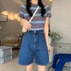 High-Waisted Women's Summer Loose Denim A-Line Shorts, Wide-Leg, Slimming Mid-Length.