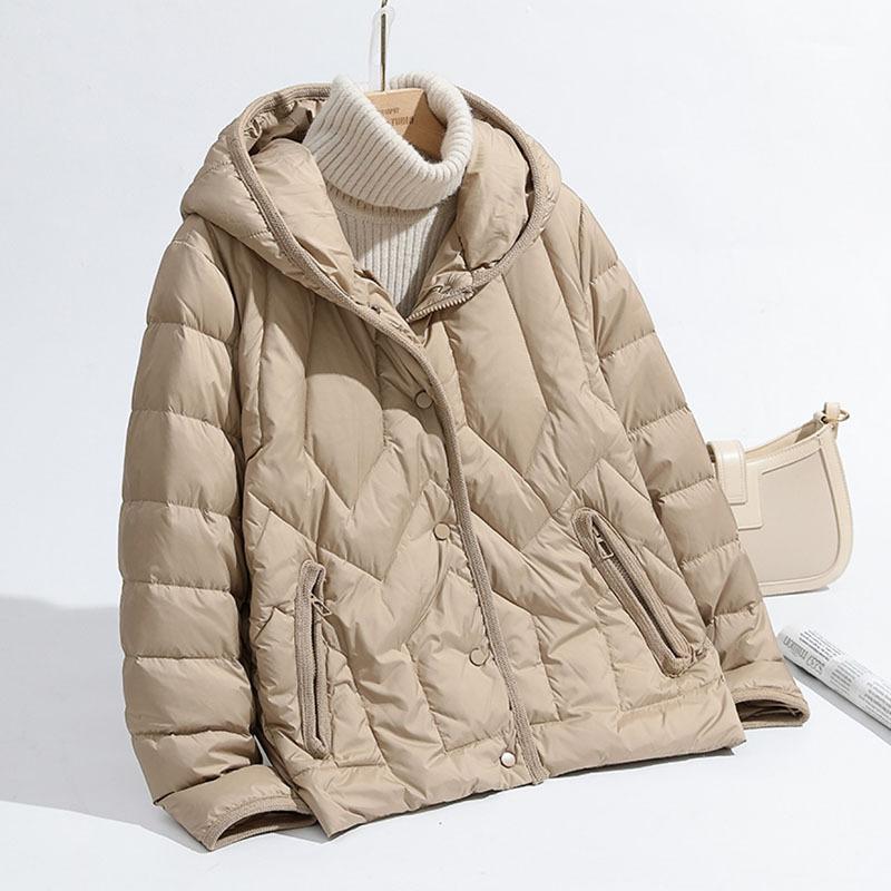 Down Jacket Women's Short Hooded Korean White Duck Down Loose Casual Warm Jacket