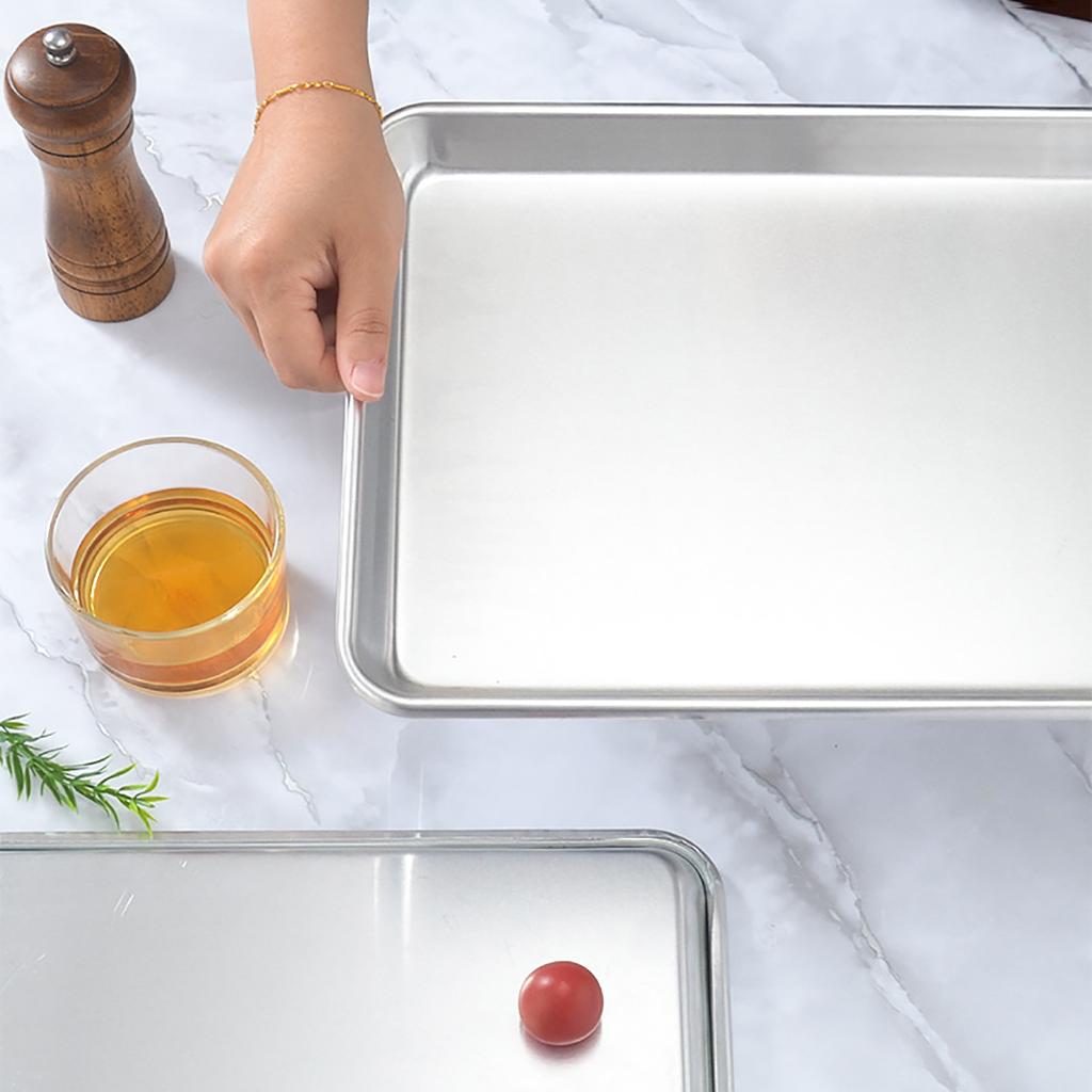Silver Thickened Square Baking Tray Aluminum Alloy Pizza Bread Baking Tray Kitchen Baking Flat Base Cookie Egg Tart Baking Tray