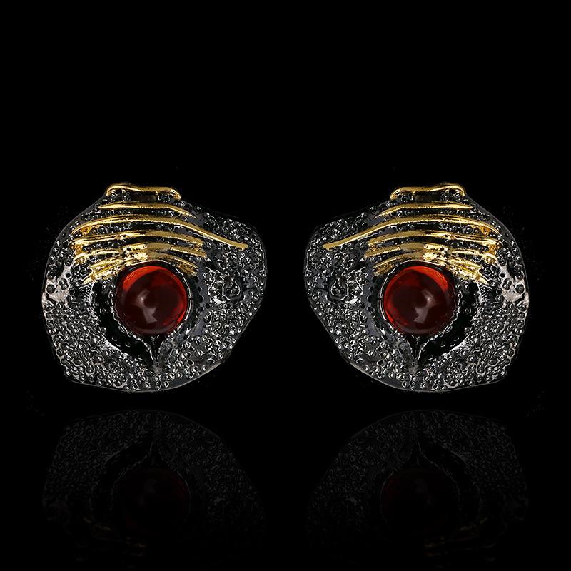 Creative Earring for Women Unique Irregular Black Gold Earring Inlaid Red Gemstone Earring Italian Jewelry Earring Women Jewelry