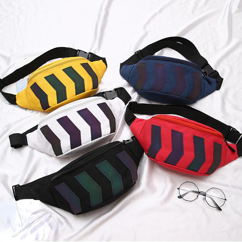 Холщовые поясные сумки унисекс со стрелкой и отражением, парусиновая повседневная сумка через плечо для пары с отверстием для наушников, дорожная поясная сумка для бега