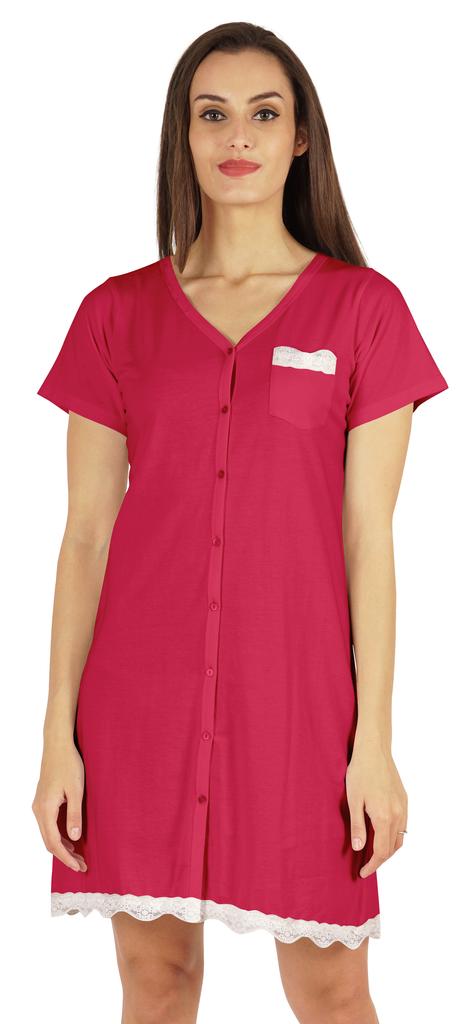Inkmeso Solid Button Down Nightgown Sleepwear For Women  S V- Neck Nightshirt