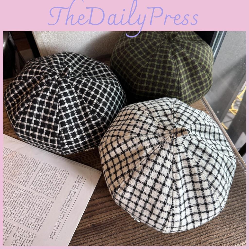 Clashing Color Grid Artistic Vintage Beret Hat Geometric Elements Spring Women