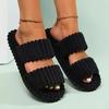 Elegant Women's Plush Slippers with Warm Lining - Striped Open Toe, Non-Slip EVA Sole, Cozy Indoor Comfort