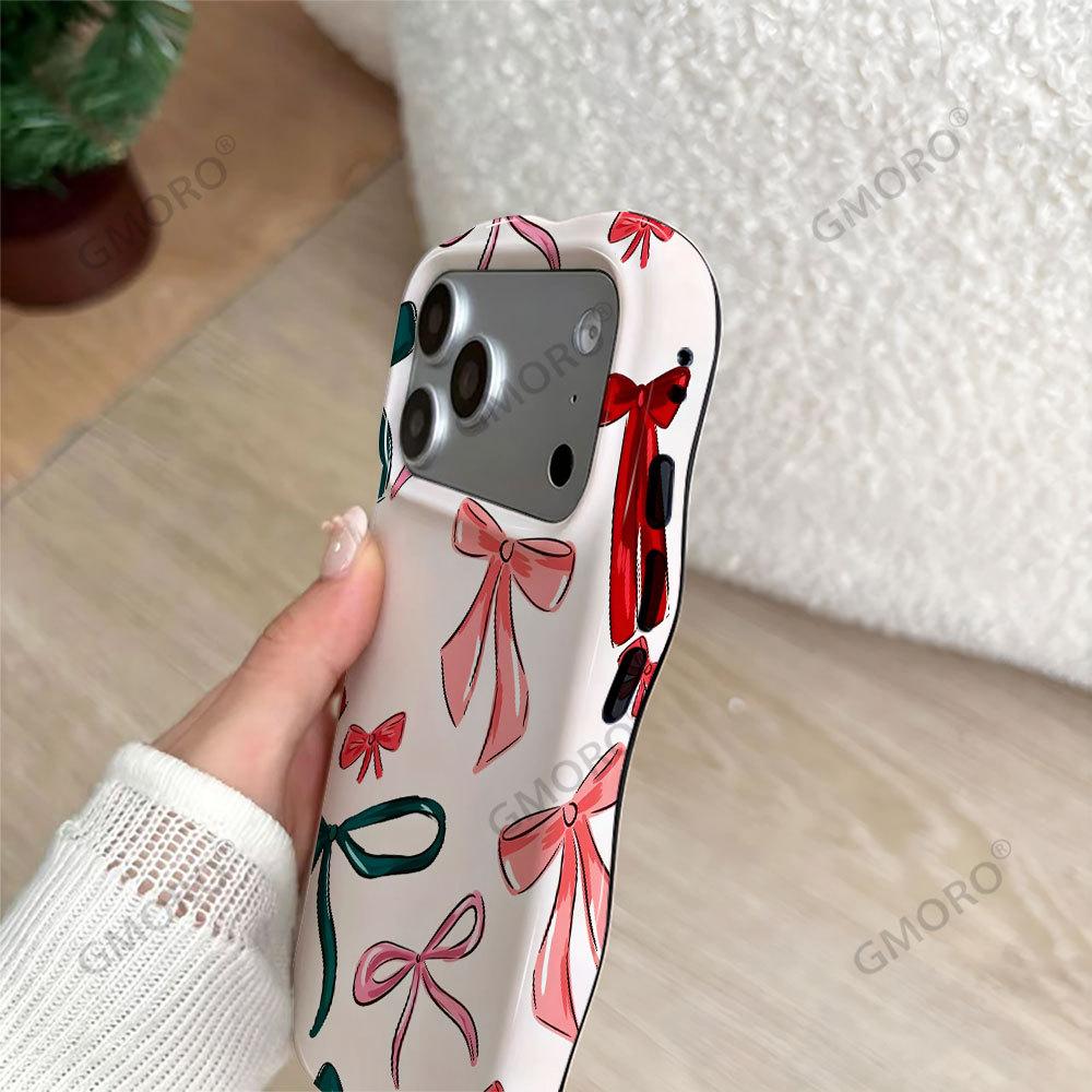 Корейский цветной чехол-бант для мобильного телефона iPhone15pm волна двухслойный пленочный чехол Apple 17 женский защитный чехол