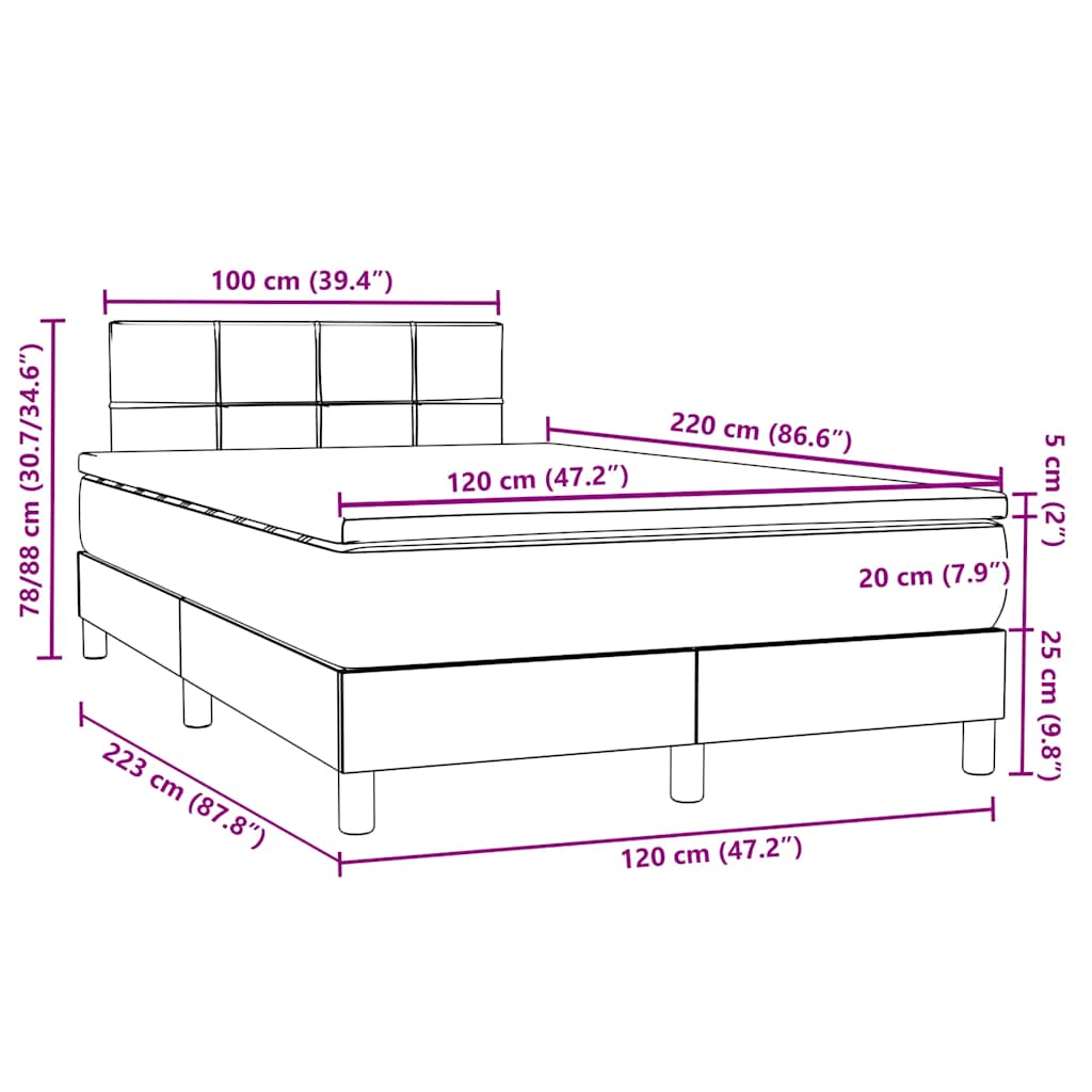 Box Spring Bed with Mattress & LED Lighting Pink 120 x 220 cm Velvet