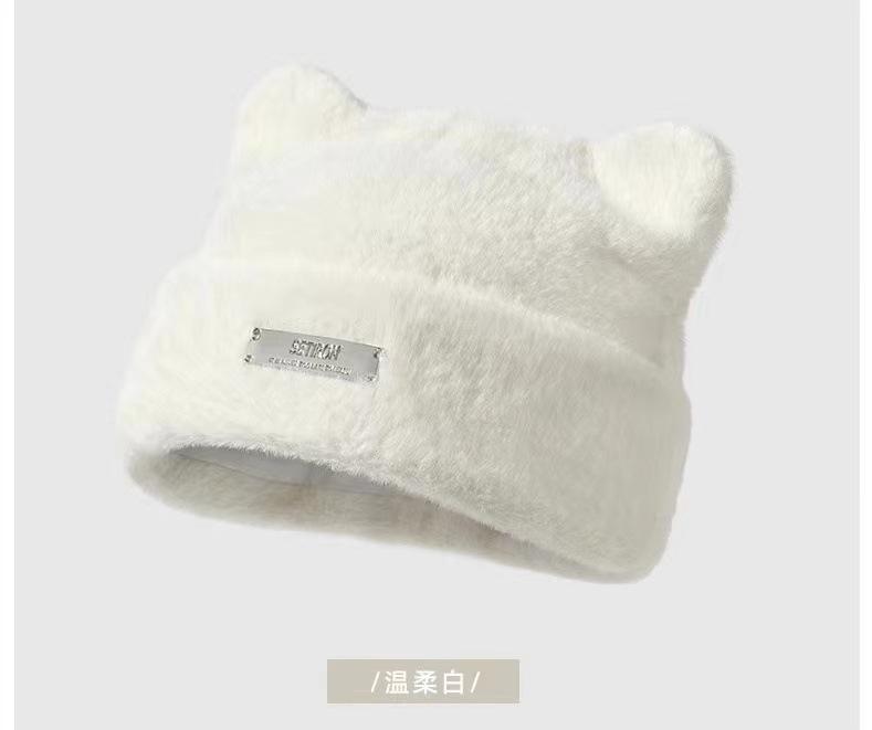 Winter Plush Beanies Cute Bear Ear Wool Hat Warm Lace-up Gorros Knitting Cap Women Women's Woolen Warm Fisherman's hat