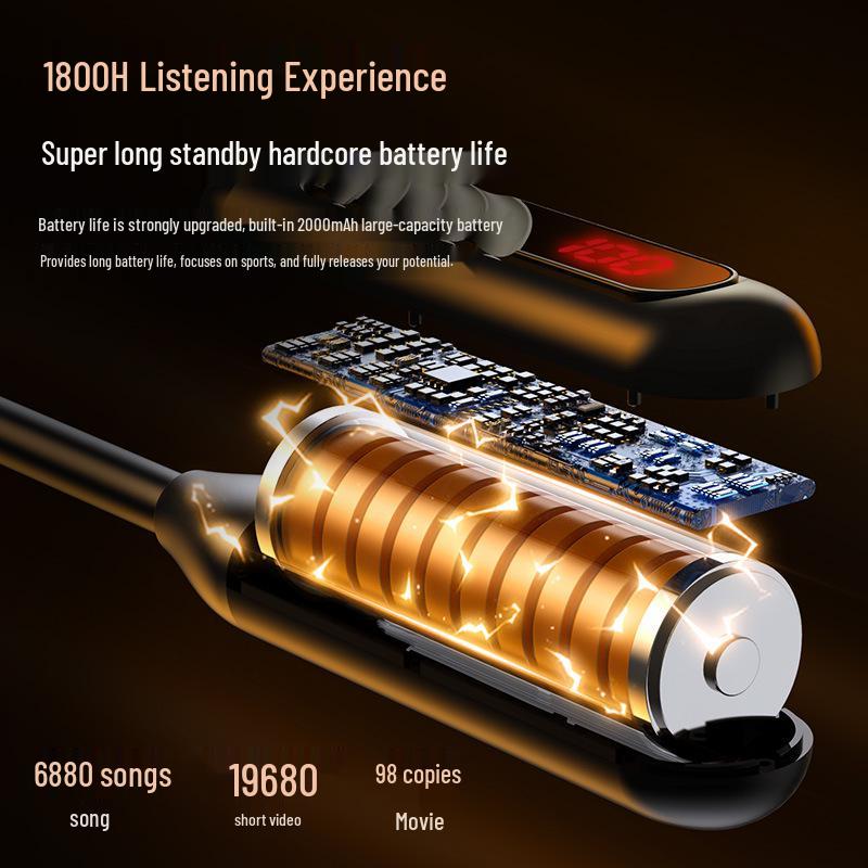 Спортивные Bluetooth-наушники-ожерелье BT-8 со слотом для карты, аккумулятором большой емкости, цифровым дисплеем и шумоподавлением