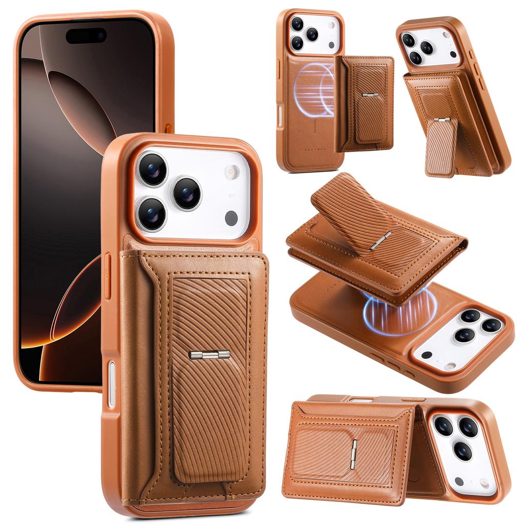 CASENEO Для iPhone 17 Pro Max Съемный Магнитный Чехол для Телефона с Держателем для Карт Подставкой TPU PU Кожа PC Чехол для Телефона Совместимый с MagSafe