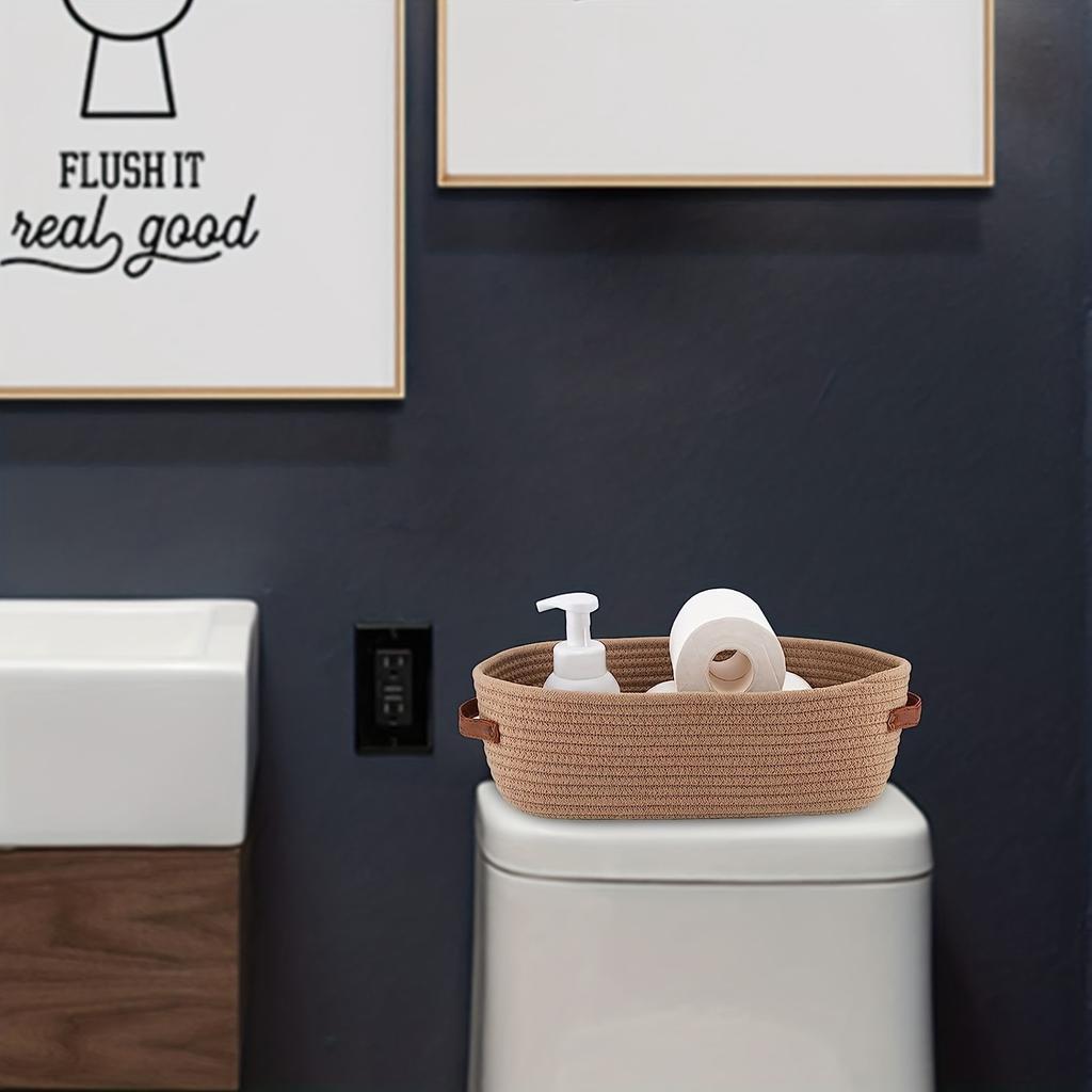 Multi-functional Woven Storage Basket with Double Handles - Perfect for Desktop Organization and Bathroom Essentials