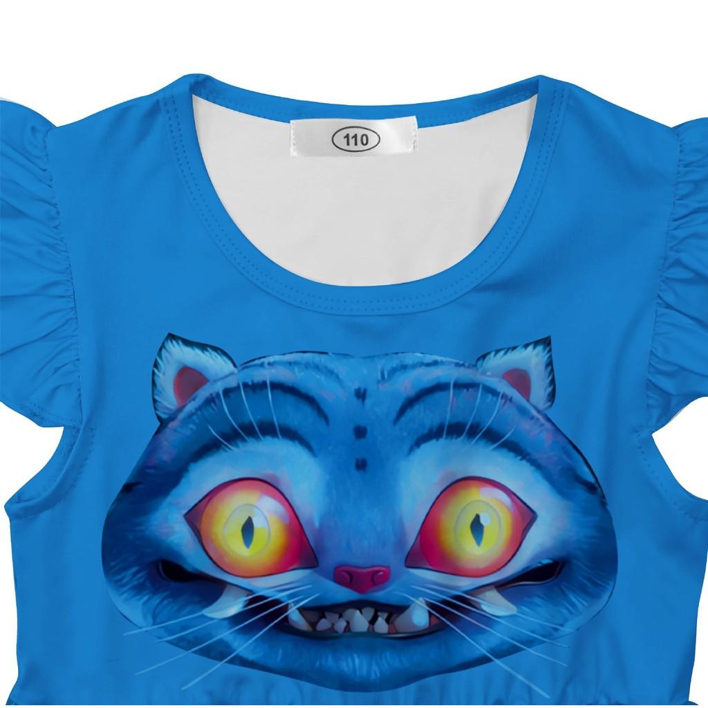 Детское платье с оборками с принтом аниме, мультяшных синих тигров, животных, монстров, костюмы для косплея на Хэллоуин