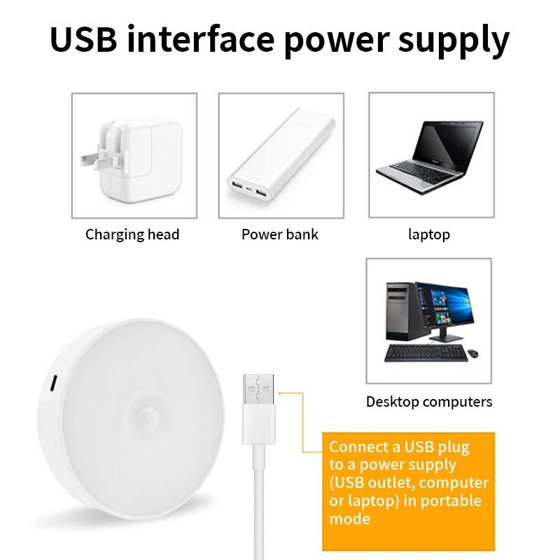 Xiaomi 3 шт. светодиодный датчик движения ночник USB перезаряжаемый ночник для кухонного шкафа гардеробная лампа лестница шкаф свет