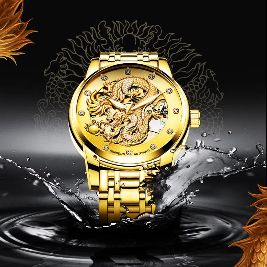 Мужские деловые часы с турбийоном и полыми автоматическими механическими часами, модные золотые часы с драконом и бриллиантами, водонепроницаемые светящиеся спортивные часы для мужчин