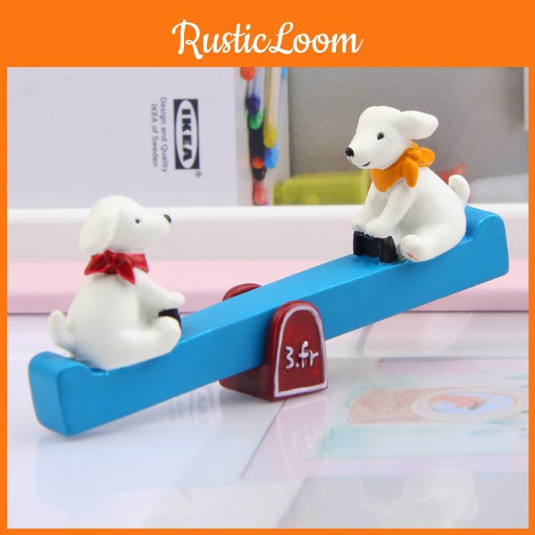 Resin Decor Garden Cartoon Puppy Seesaw Ornament For Kids Home And Gifts Use