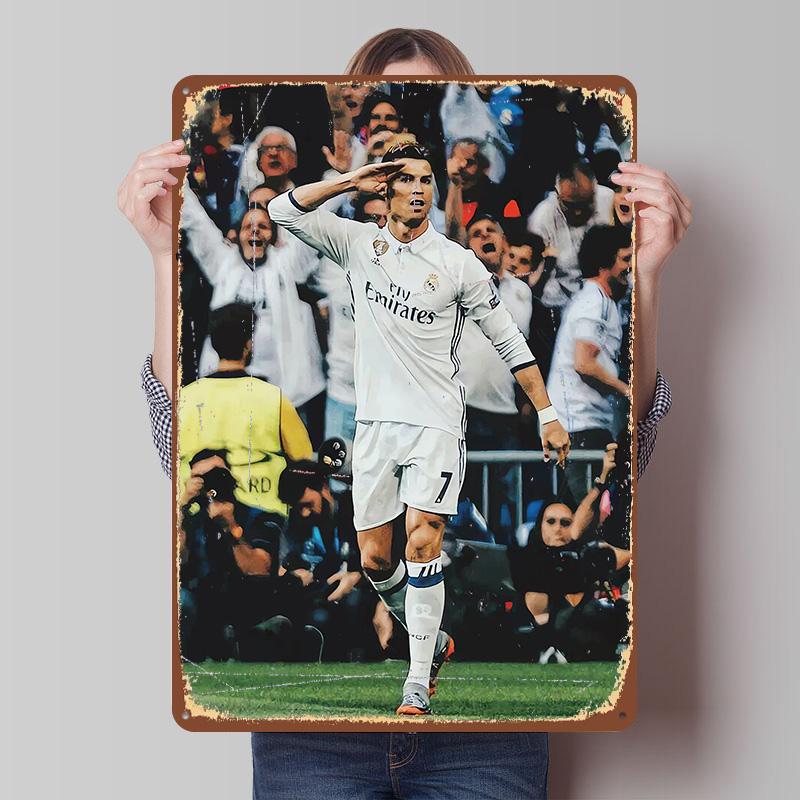 Messi Soccer Ronaldo Metal Poster Customized Wall Art Retro Vintage Tinplate Signs for Man Cave Decoration Garage Decorations