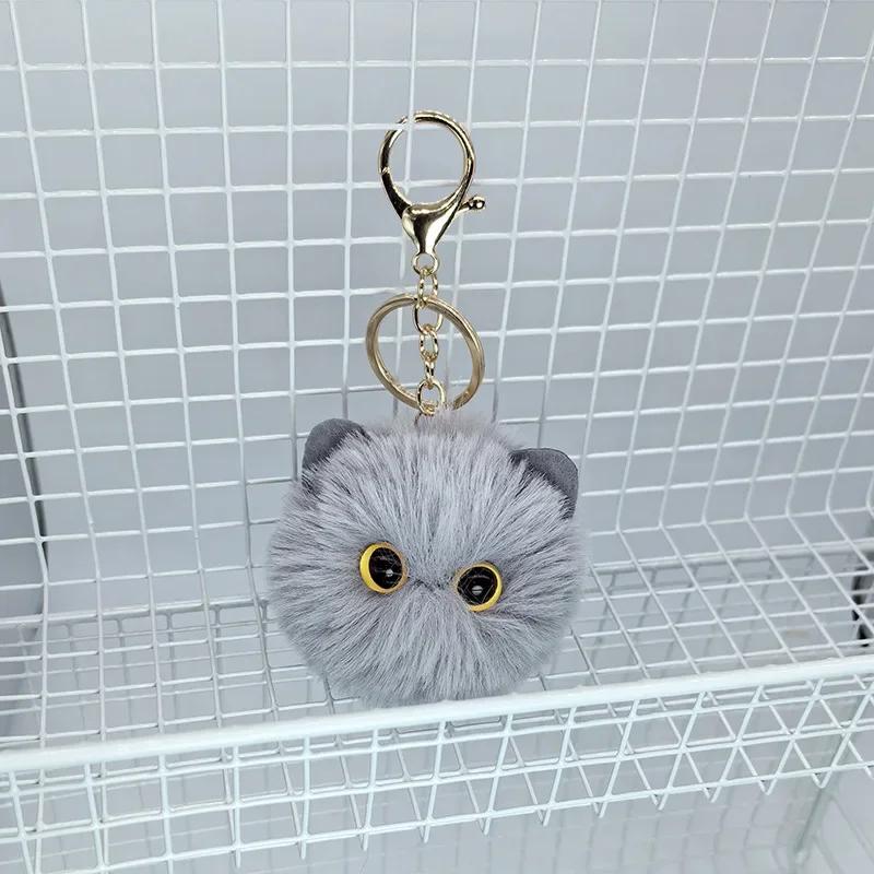 Lovely Plush Cat Key Holder Stuffed Toy Big-eyed Cat Doll Gold Color Buckle Keychains Schoolbag Ornament