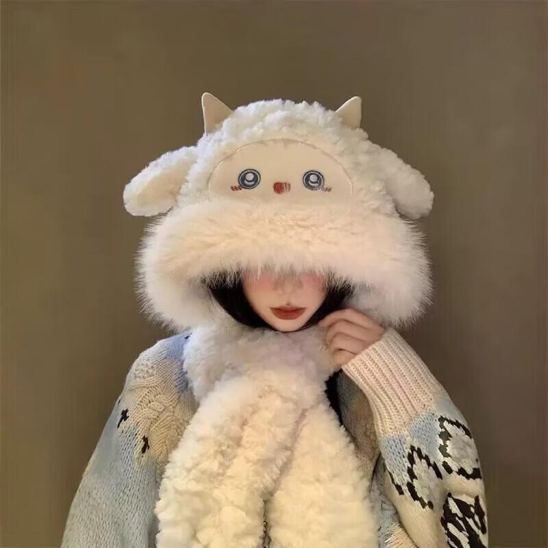 Cute Lamb Plush Winter Hat & Scarf Set