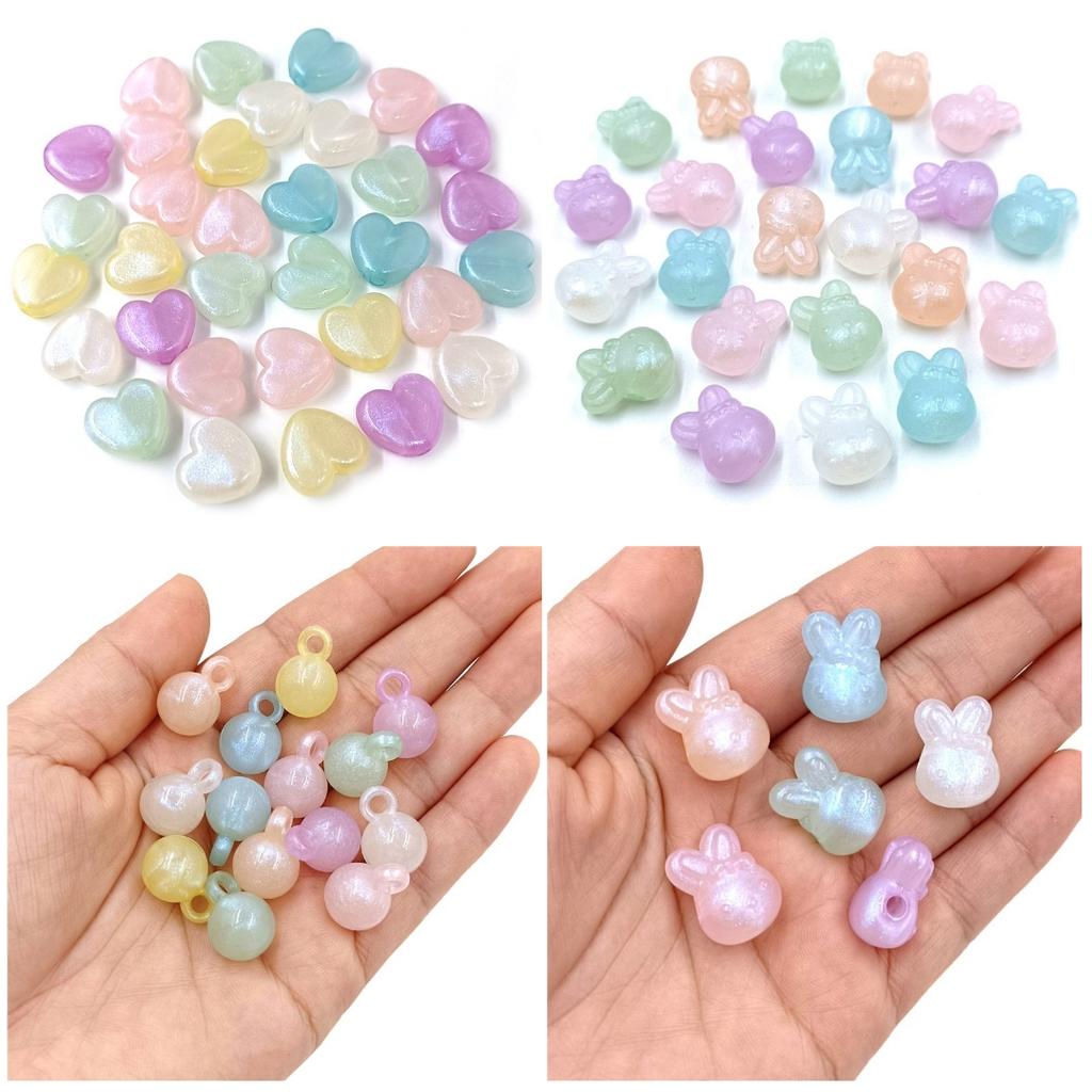 Material Round Pendant Charms Bowknot Rabbit Flat Love Heart Beads 10Pcs Fluorescent Handmade DIY Jewelry Accessories Arcylic Fashion Accessories
