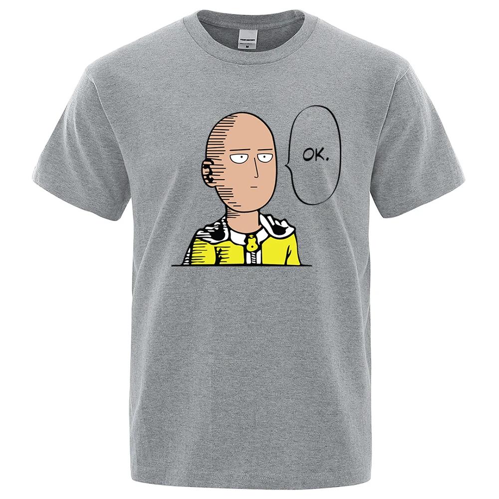 One Punch Man Say Ok Cartoon Male T Shirts Women Hip Hop Crewneck Short Sleeve Summer Cotton Tops Casual Funny T Shirt Unisex
