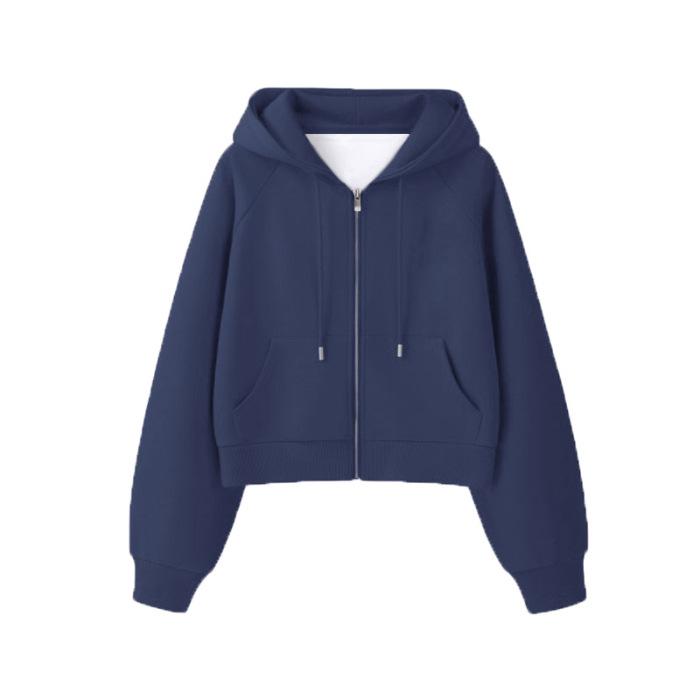 Women's Gray Hooded Zipper Cardigan - Long-Sleeve Sweater Jacket for Spring and Autumn