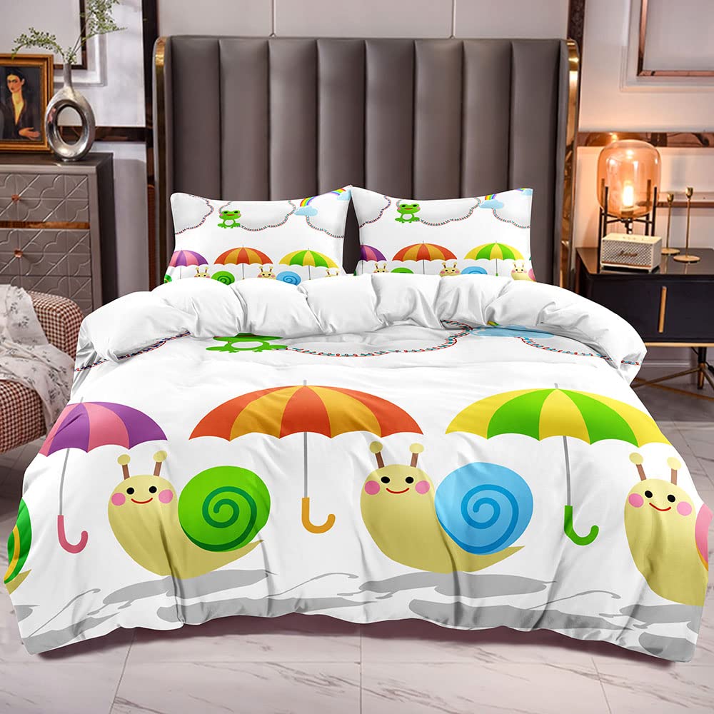 Cartoon Snail Duvet Cover King Queen Size Colorful Animals Bedding Set for Kids Teens Adults Wild Reptile Polyester Quilt Cover