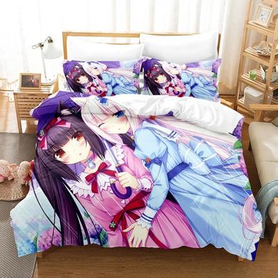 Каваий комплект постельного белья Nekopara Односпальный Полуторный Двуспальный Кинг-сайз Комплект для кровати Взрослый Детский Спальня Комплекты пододеяльников Аниме Parure De Lit Bed