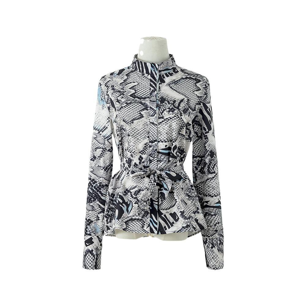 European & American Style Women's Autumn Print Tie Single-Breasted Long-Sleeve Shirt