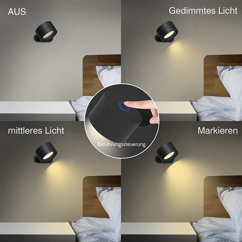 360° Rotating LED Wall Light: Rechargeable, Portable Touch-Control for Bedside Reading & Magnetic Cabinet Use.