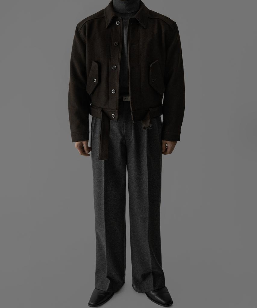Bowlow Product Belted Wool Crop Jacket [Brown]