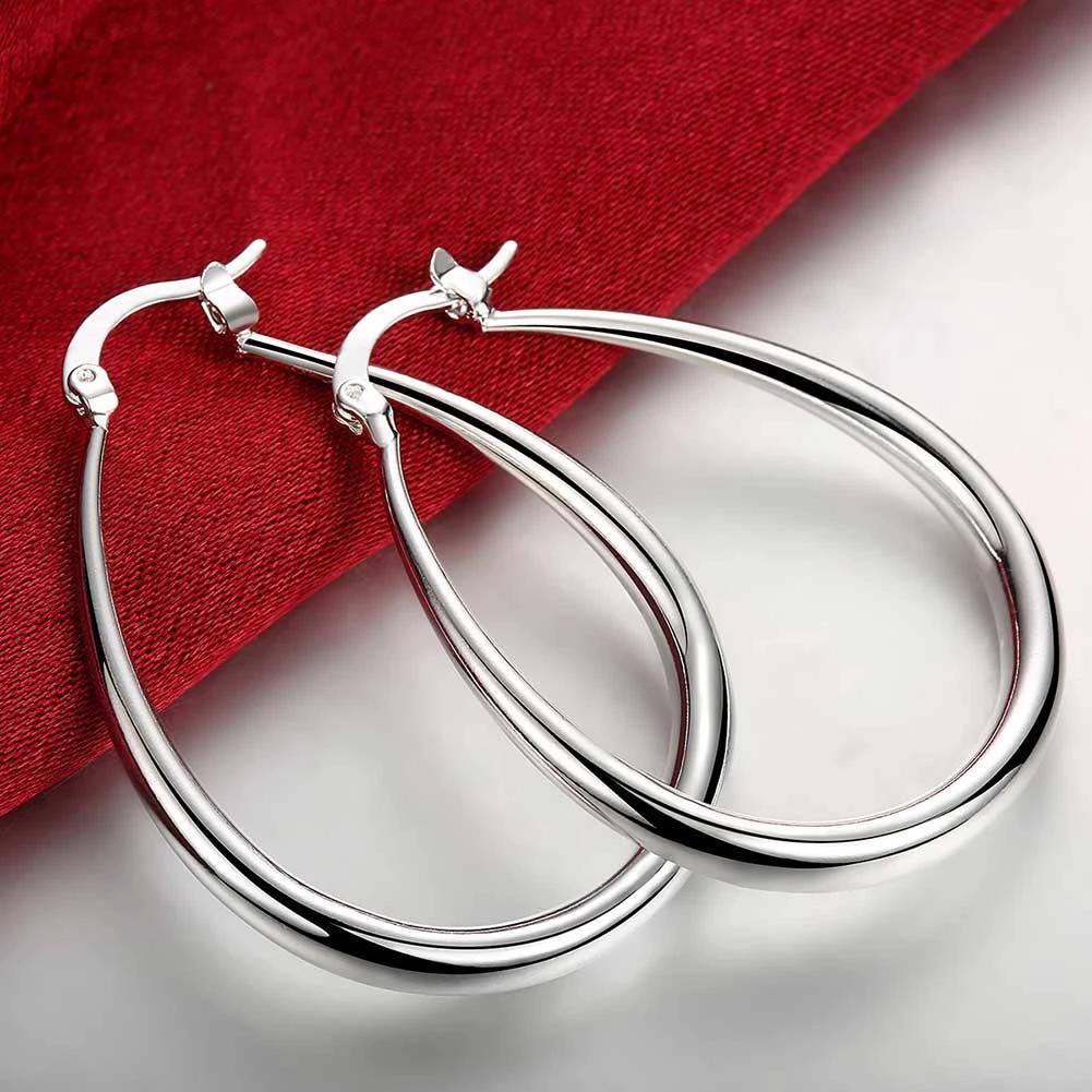 100% 41MM 925 Sterling Silver Smooth Circle Big Hoop Earrings For Women Lady Fashion Charm High Quality Wedding Jewelry