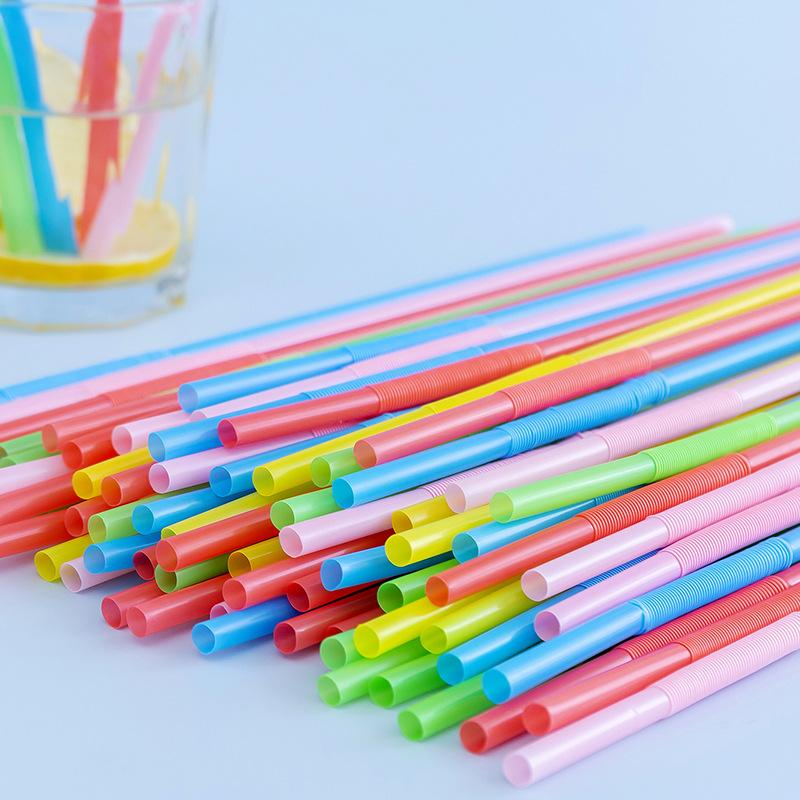 Disposable Art Long Straw Bendable Color Food Grade Beverage Handmade Milk Tea 100 Pack