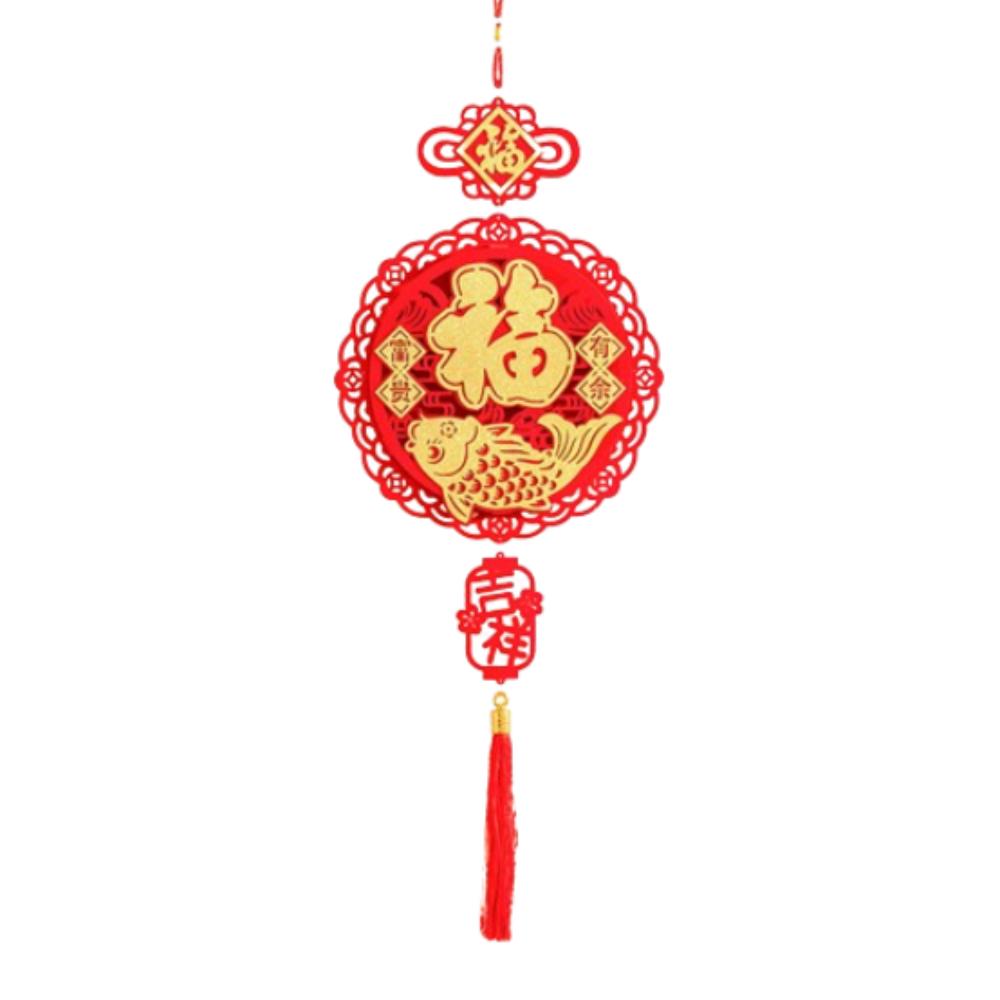 Red Chinese Lucky Character Pendants Flocking Spring Festival Hanging Decoration Party Supplies