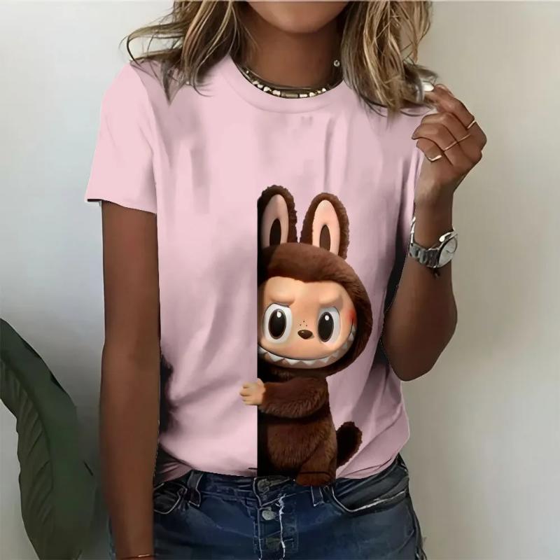 Fashion Women's Crew Neck T-Shirt 3D Color Printing Crew Neck Short Sleeve