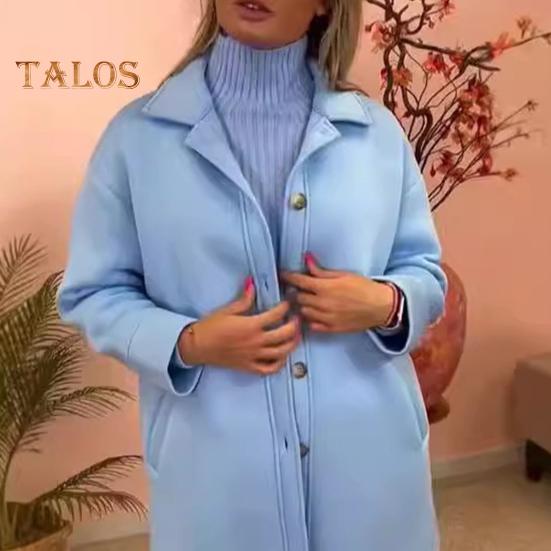 Женское зимнее пальто, однобортное, с отложным воротником в стиле ретро, с длинными рукавами, на пуговицах, кардиган средней длины, с разрезом, весна-осень, шерстяное пальто для активного отдыха