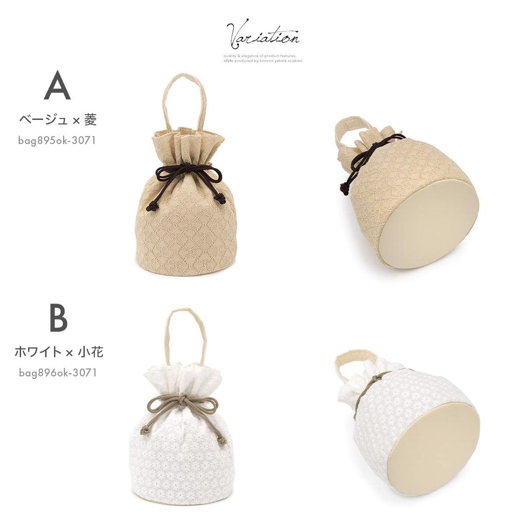 Сумка Soubien на шнурке с вышитым кружевом Церемония совершеннолетия Церемония выпуска Фурисодэ B Белый x Маленький цветок [SOUBIEN] (bag896ok)