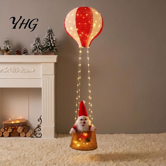 Indoor Festive Lighting Christmas Santa Claus Hot Air Balloon Lantern, Lighted Outdoor Decoration with Foldable Holiday Decorations LED String Lights,