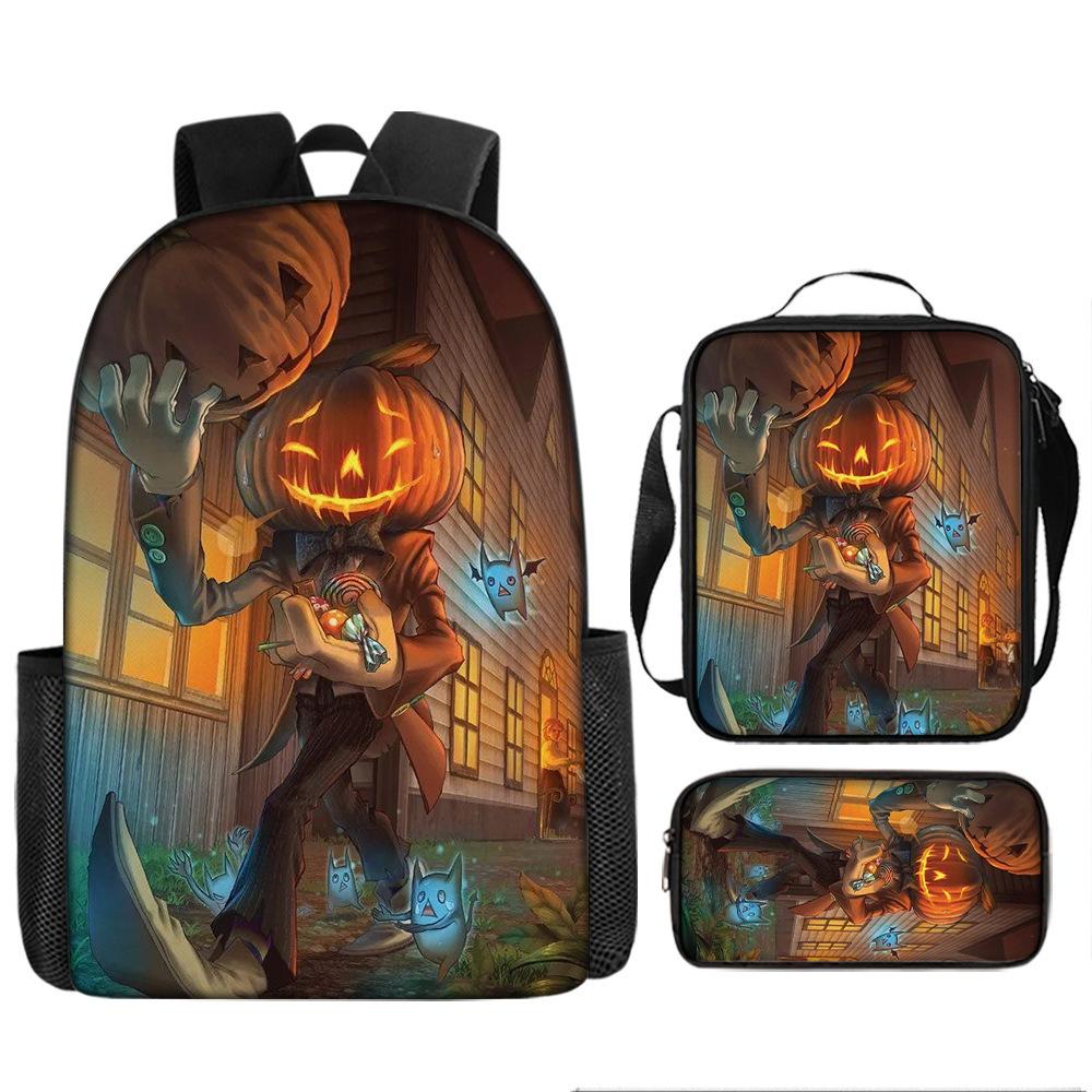 Halloween Backpack Pumpkin Ghost 3-Piece Set Schoolbag Kids Shoulder Bag Cute Bookbag for Boys Girls
