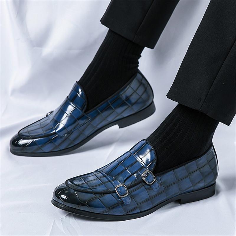 Britain Men Pointed Double Buckle Monk Strap Flats Leather Shoes Casual Loafers Formal Dress Footwear Sapatos Tenis Masculino
