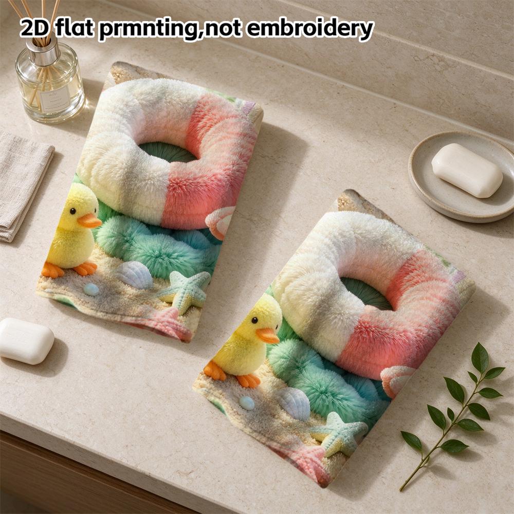 Cute Duck Beach Sandcastle Bath Towel, Ultra Soft Absorbent Towel, Pastel Felt Summer Ocean Print Quick Dry Towel
