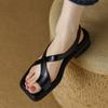 Французские ретро балетки, сандалии с креплением на пальце, женские, лето 2025, низкий каблук, римские туфли, резиновая подошва, удобные женские сандалии